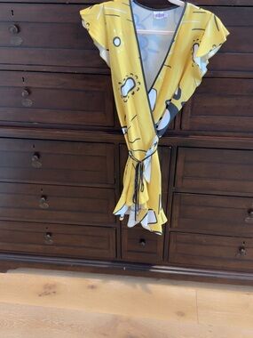 Sunshine Yellow Floral-Print Wrap Mini Dress with Tie